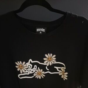 Icecream Black Tee with White and Yellow Floral Design